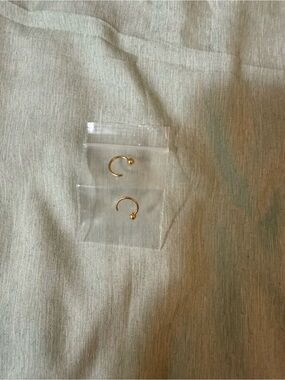 Small Gold Hoop Huggie Earrings with Ball Ends